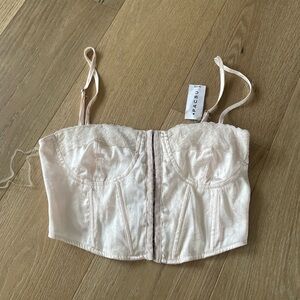 PacSun Satin Lace-Trim Bustier Crop Top - Light Blush